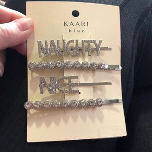NWT Kaari Blue Rhinestone Naughty Nice Hair Clips